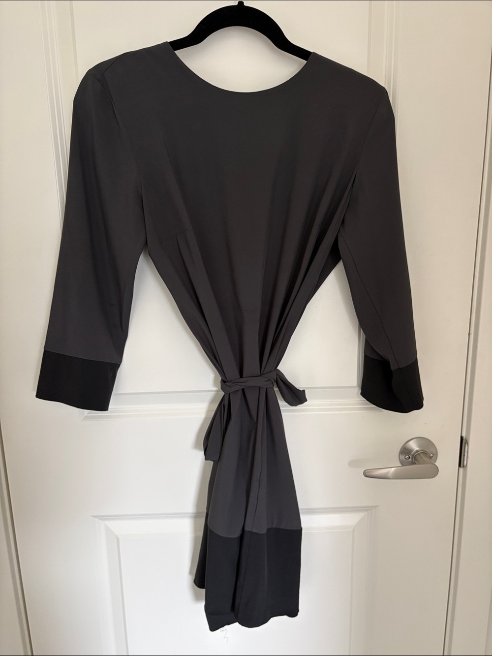 Armani Exchange Women's silk Grey Tie-Waist Dress with Black Trim